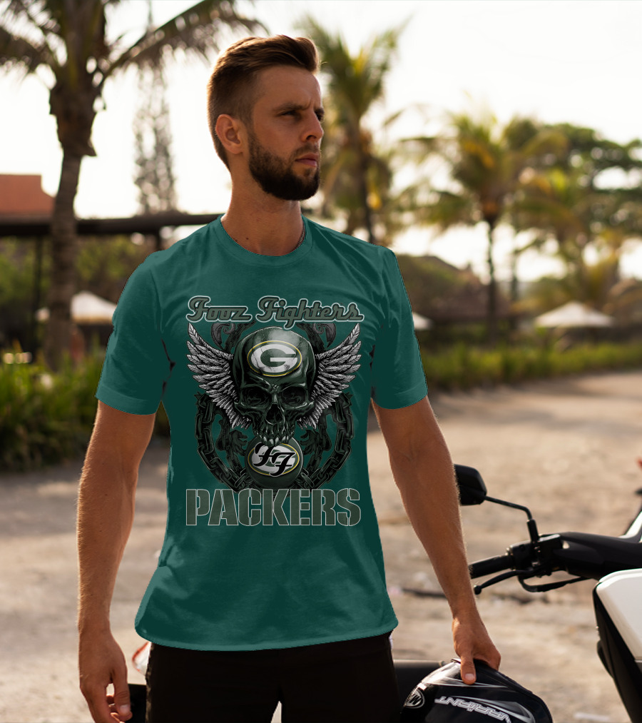 Foo Fighters Green Bay Packers Wings Skull T-Shirt