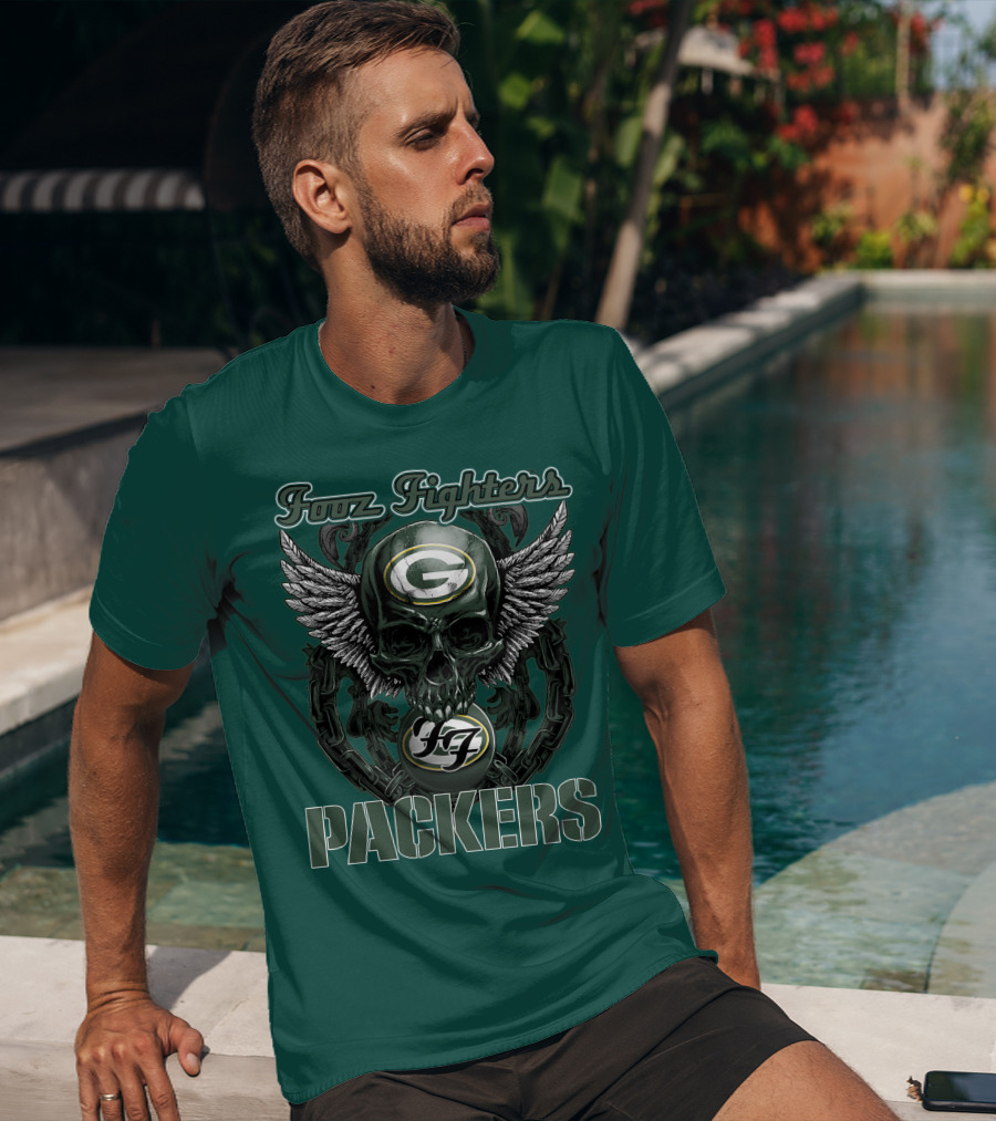 Foo Fighters Green Bay Packers Wings Skull T-Shirt