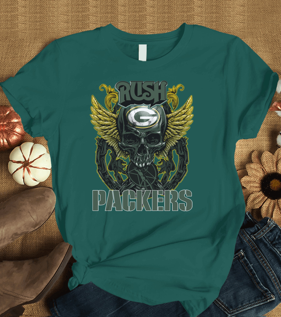 Rush Packers Skull with Wings Green Bay Packers T-Shirt