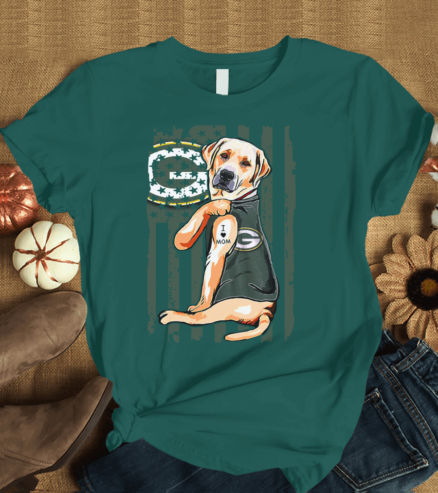 Labrador Retriever I Love Mom Green Bay Packers Fan Stars T-Shirt