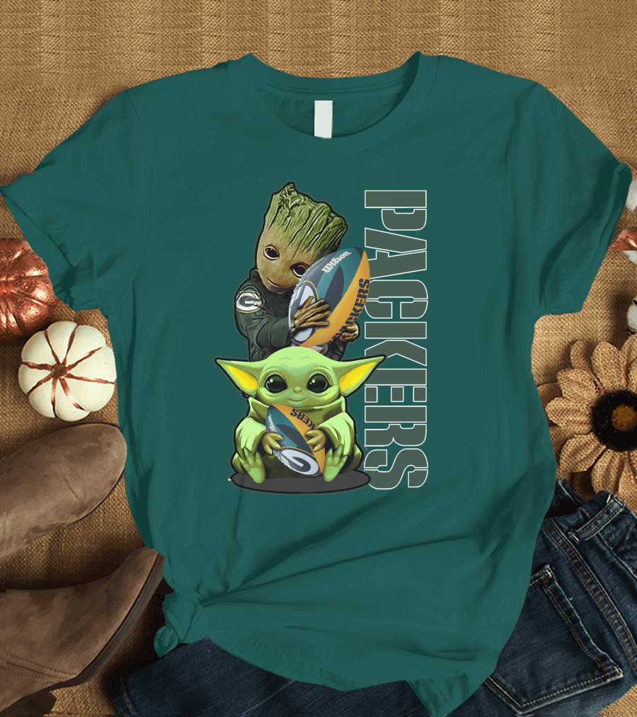 Grzd Green Bay Packers Groot Baby Yoda Football Fan T-Shirt