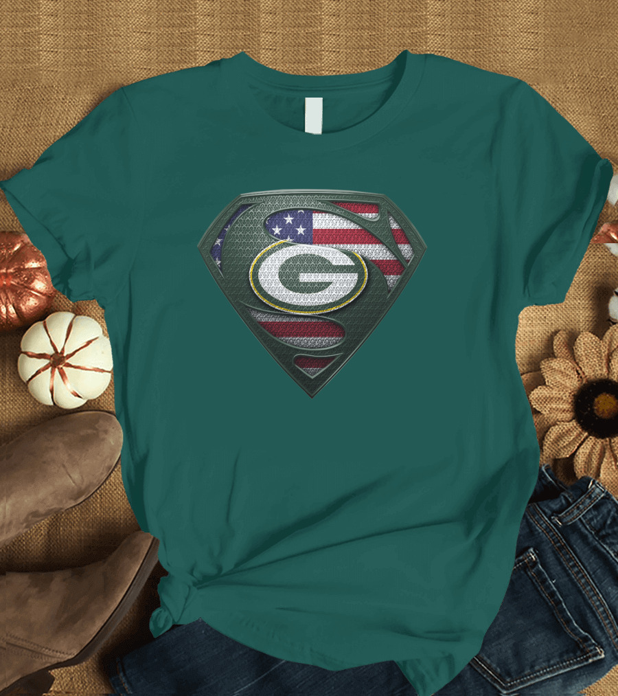Spm Green Bay Packers American Flag Superman T-Shirt