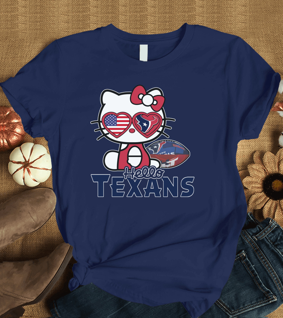Hello Kitty Texans Football Heart USA Fan Love T-Shirt