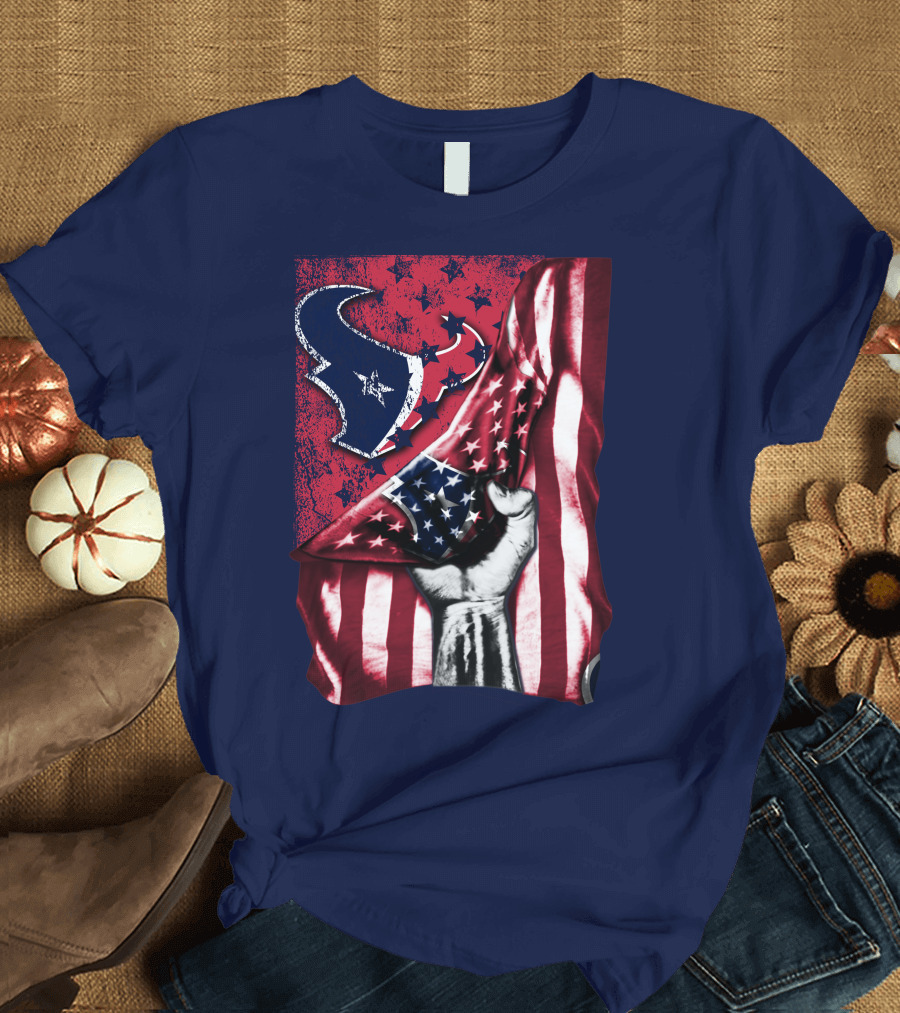 Houston Texans Stars and Stripes American Flag Fist T-Shirt