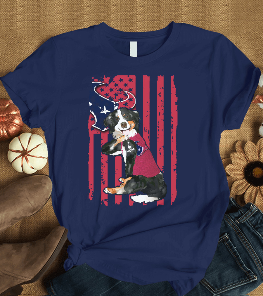 Border Collie I Love Mom Houston Texans Patriotic T-Shirt