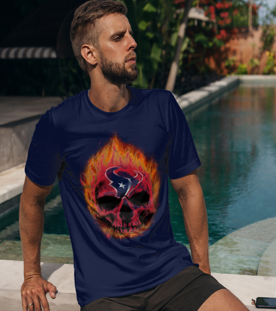 Houston Texans Flaming Skull T-Shirt