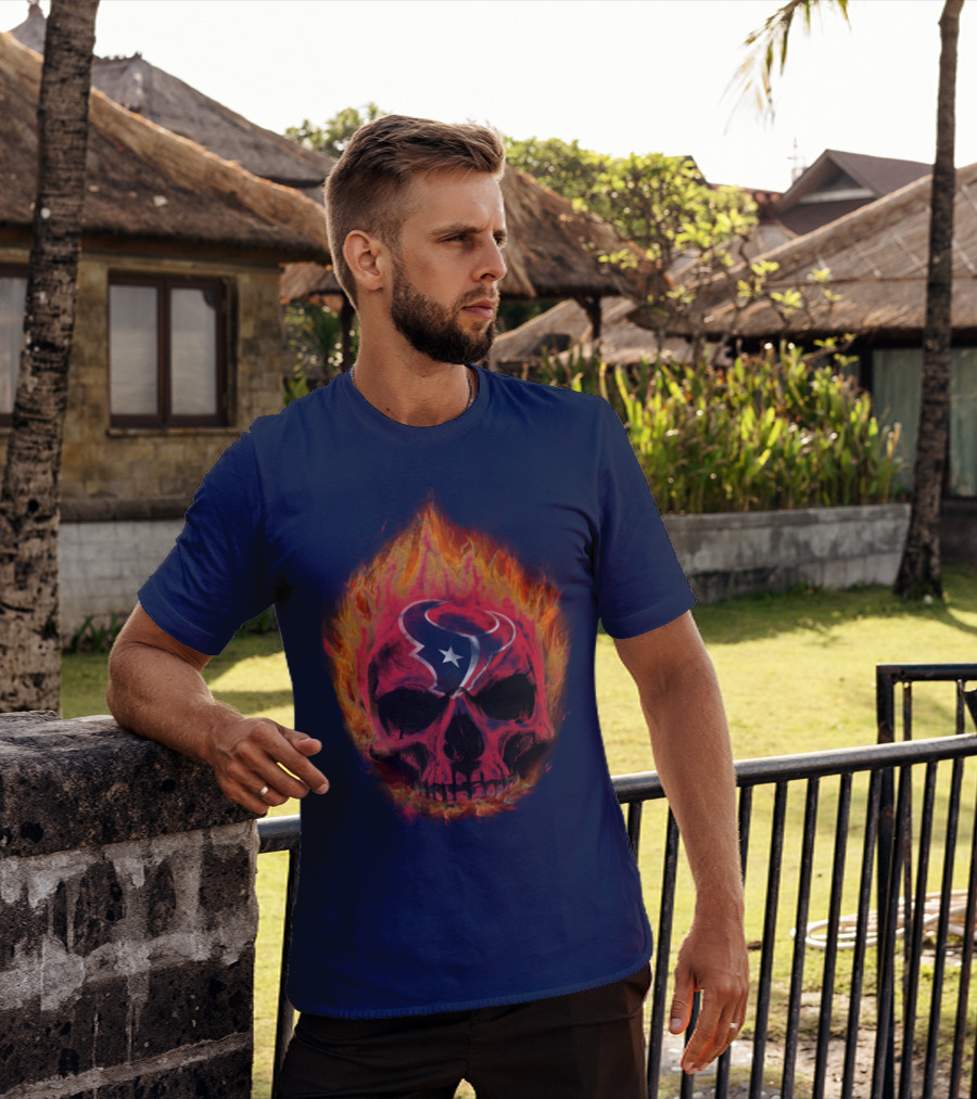 Houston Texans Flaming Skull T-Shirt