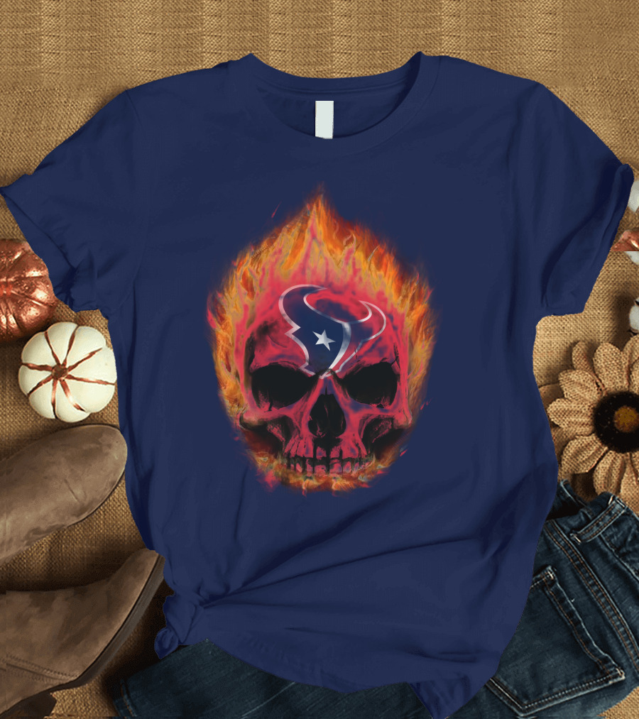 Houston Texans Flaming Skull T-Shirt