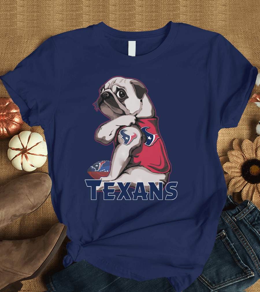 Pug Wearing Houston Texans Football Jersey T-Shirt