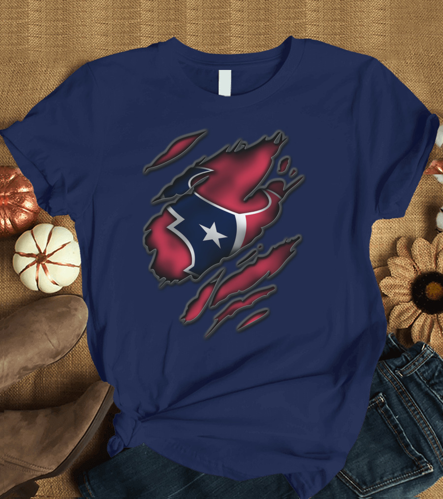 Torn Houston Texans Star Logo Ripped Flag T-Shirt
