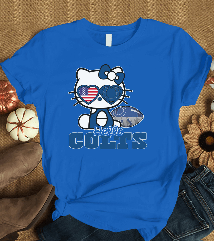 Hello Kitty Indianapolis Colts Football Fan USA Flag T-Shirt