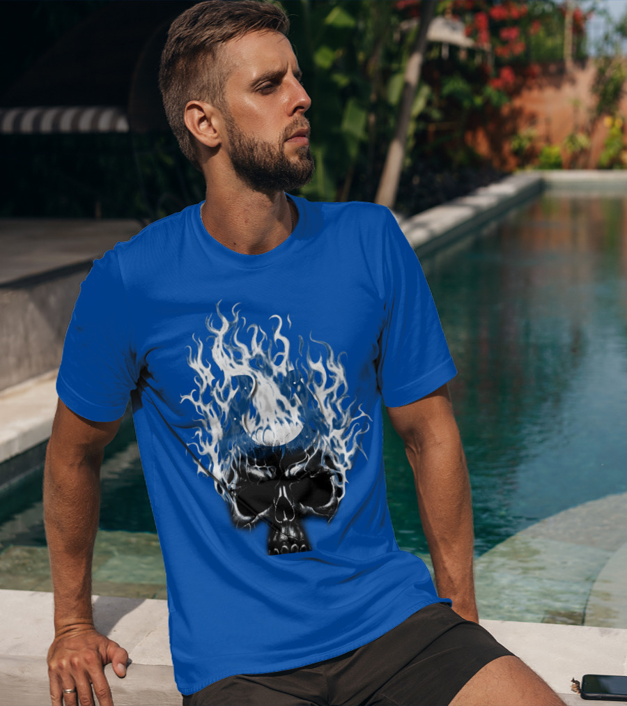 Indianapolis Colts 04 Skull With Horseshoe And Flames T-Shirt