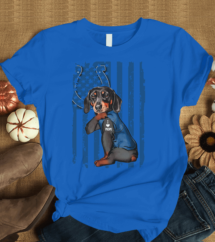 Dachshund I Love Mom Indianapolis Colts American Flag T-Shirt