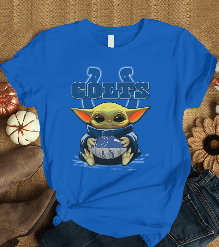 Colts Baby Yoda Holding Indianapolis Football T-Shirt