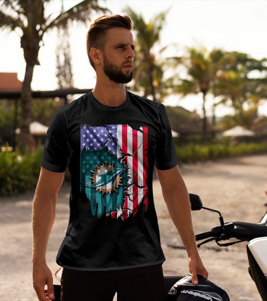Flag V2 Miami Dolphins American Flag Football Team T-Shirt
