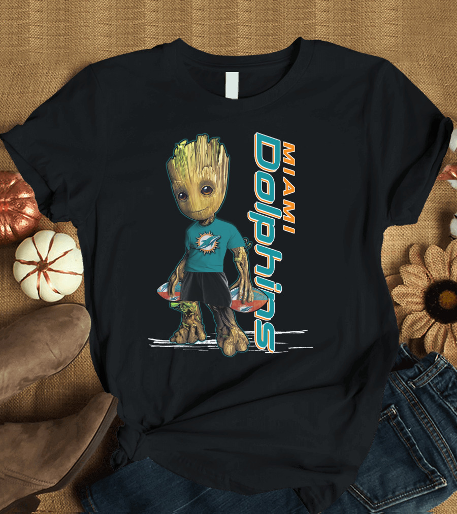 Groot Miami Dolphins NFL Fan Art Featuring Team Mascot T-Shirt