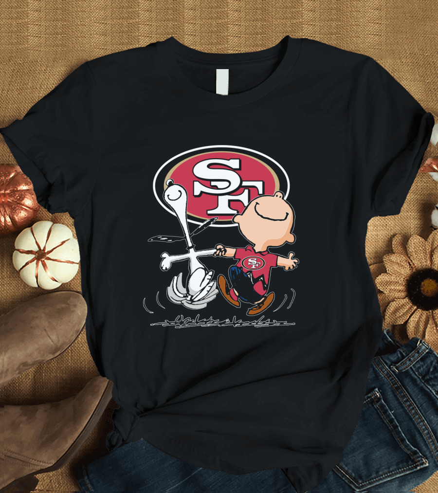 Snoopy and Charlie Brown Dancing with San Francisco 49ers SF T-Shirt