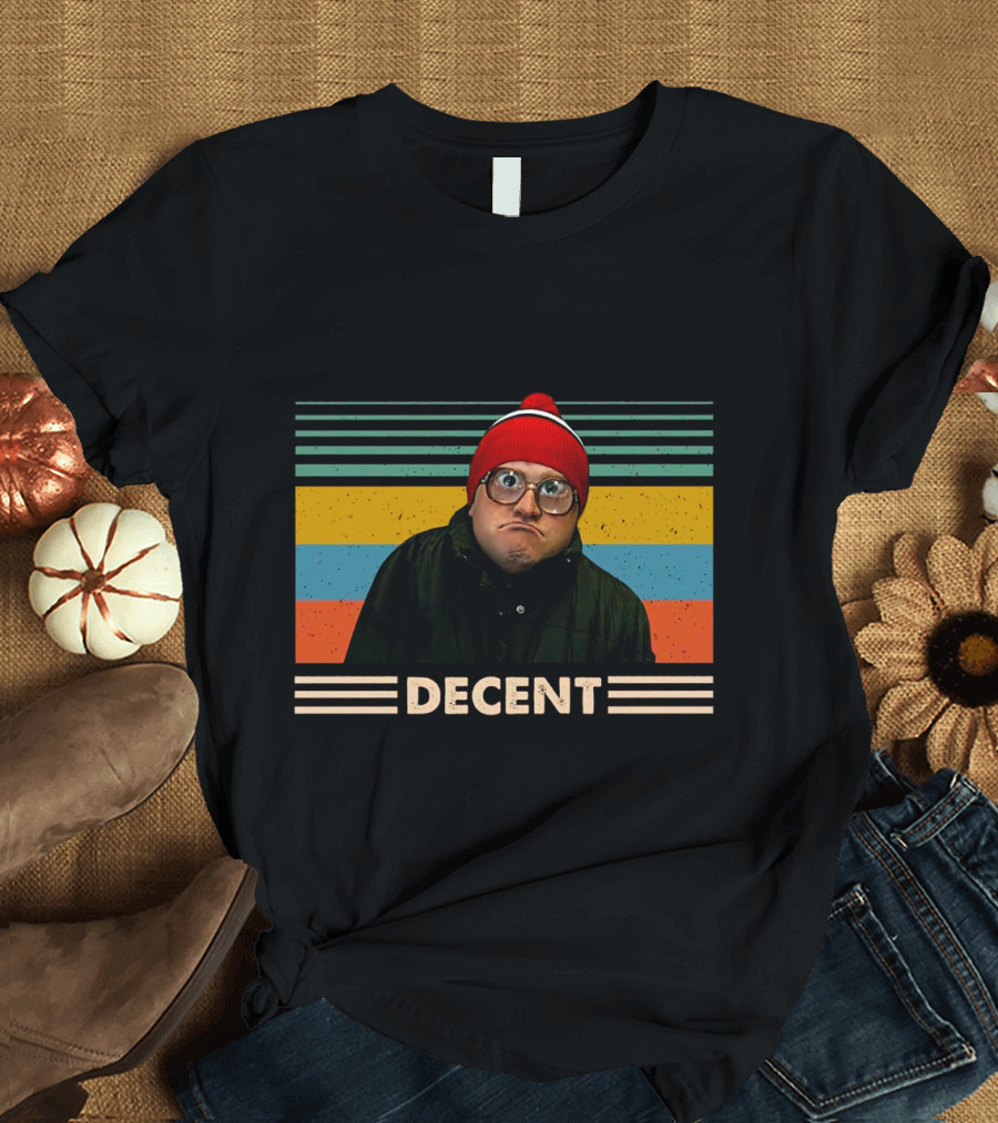 DEcent Retro Stripes Red Beanie Glasses Character T-Shirt
