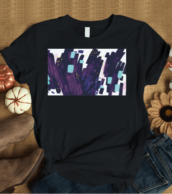 T-Shirt: Emery Abstract Geometric Pattern with Purple and Teal Shapes T-Shirt Emery Abstract Geometric Pattern with Purple and Teal Shapes T-Shirt