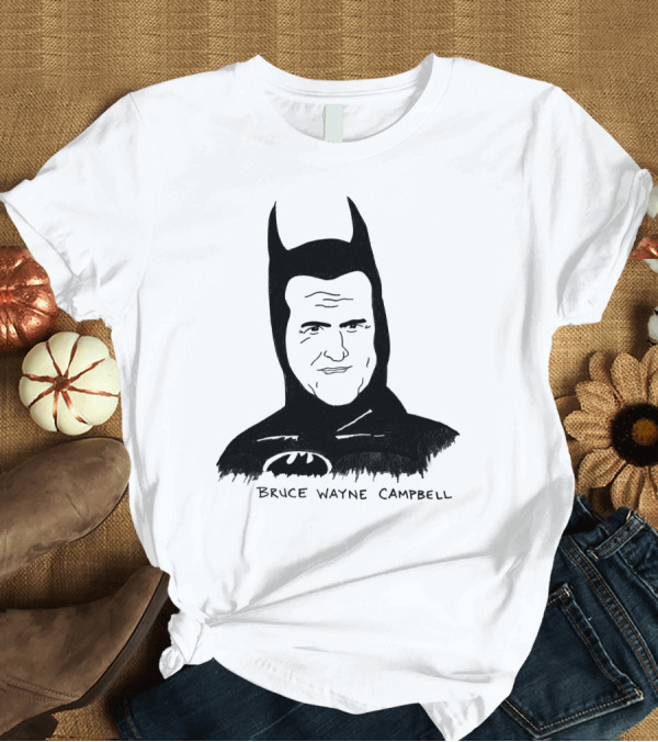 T-Shirt: Batman Bruce Wayne Campbell Parody Image with Bat Symbol and Mask T-Shirt Batman Bruce Wayne Campbell Parody Image with Bat Symbol and Mask T-Shirt