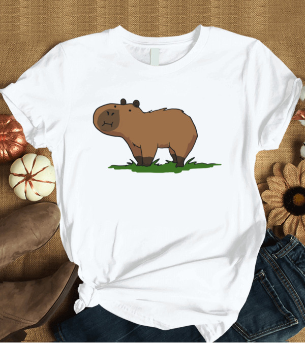 T-Shirt: Capybara Cartoon with Grass T-Shirt Capybara Cartoon with Grass T-Shirt