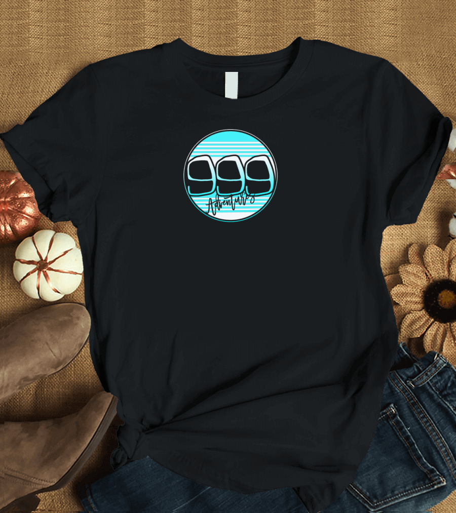 Hang Ten Adventures Logo with Stylized Surfing Elements in Blue Striped Circle T-Shirt