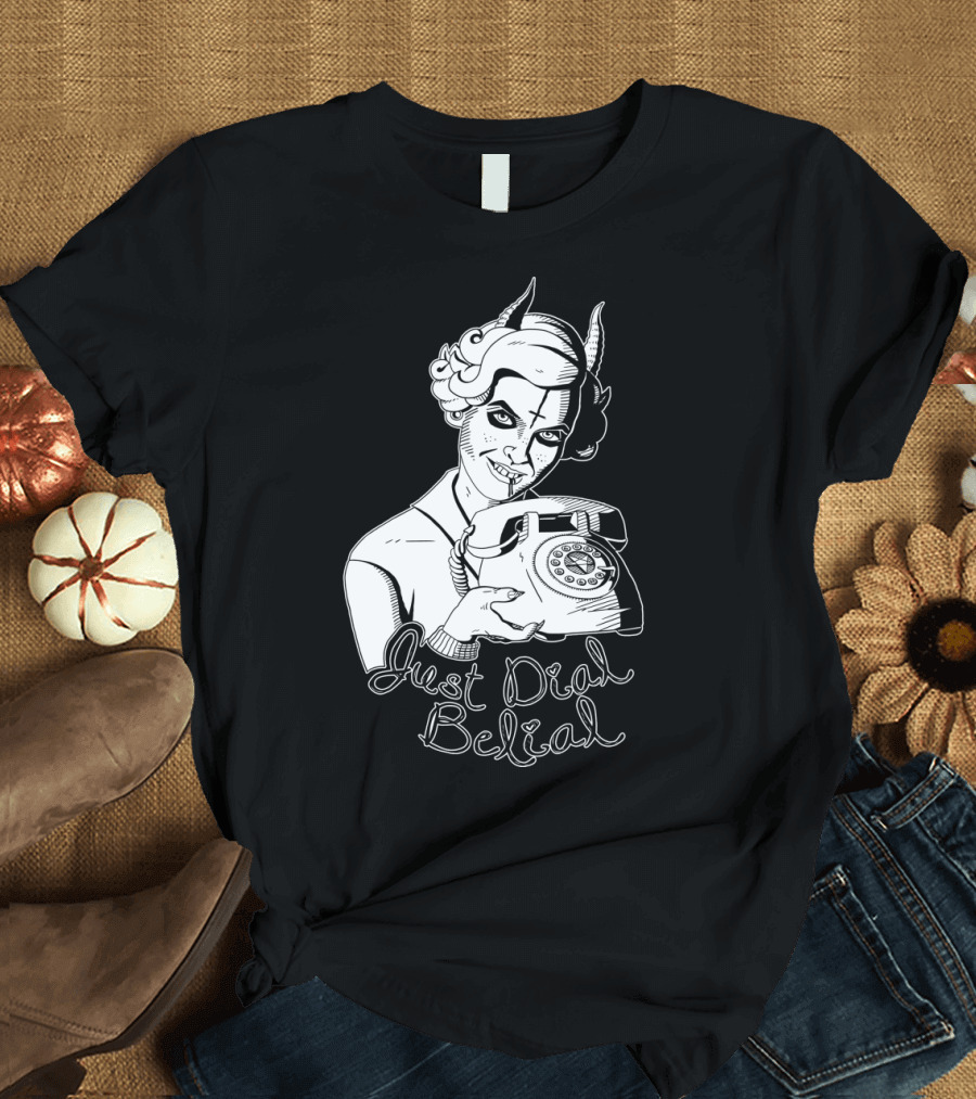 Just Dial Belial Retro Demon with Vintage Phone Drawing T-Shirt