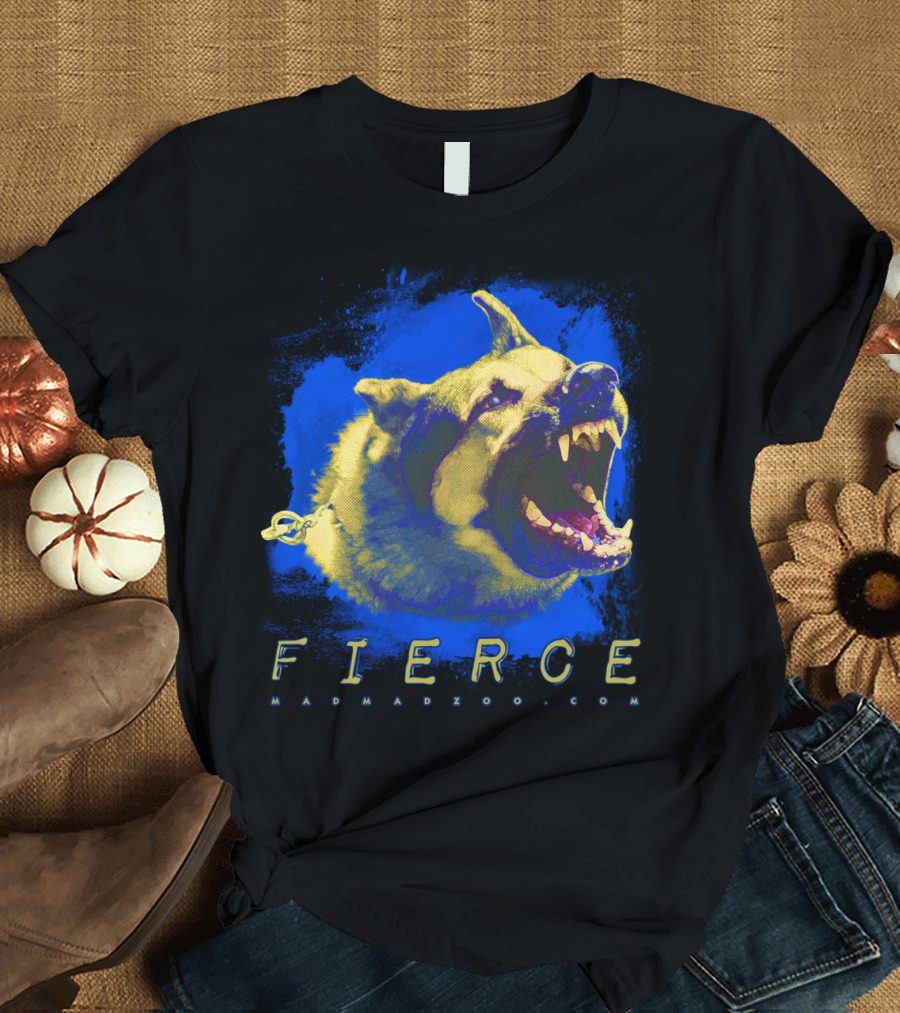 Fierce Dog MadMadZoo.com Bold Blue and Yellow T-Shirt