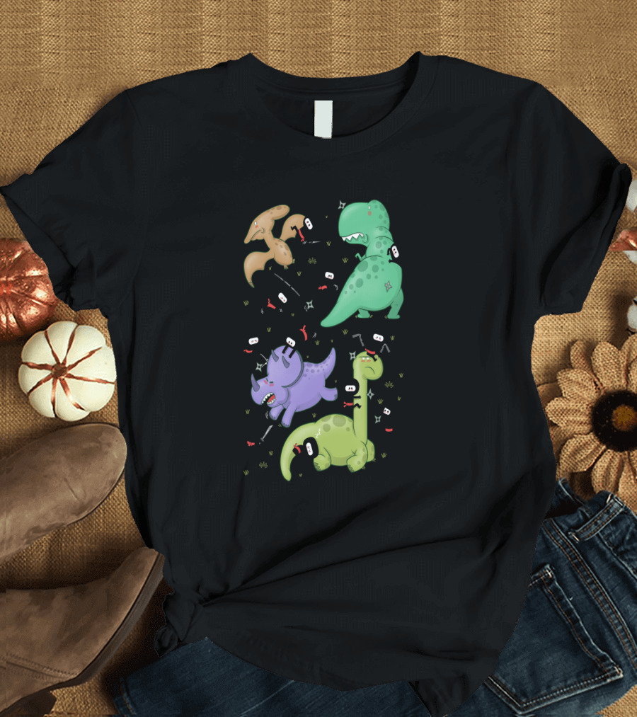 Ninjas vs Dinosaurs Epic Battle Cartoon Style Adventure T-Shirt