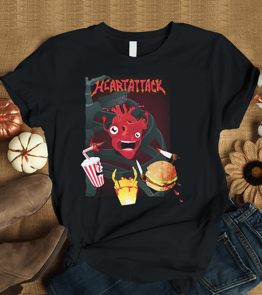 Heart Attack Fast Food Frenzy with Heart, Burger, Fries, and Soda T-Shirt