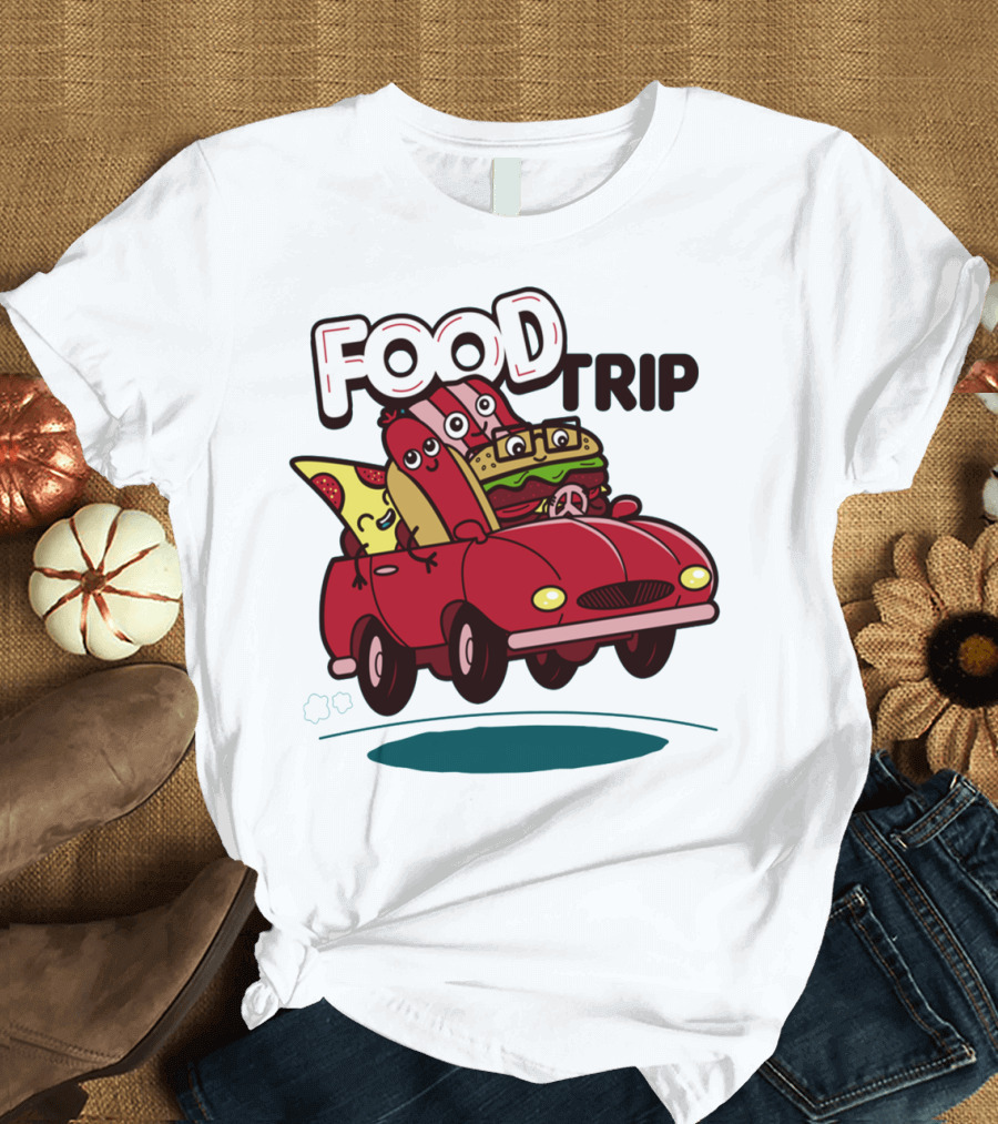 Cartoon Food Characters on a Joyful Road Trip Adventure T-Shirt
