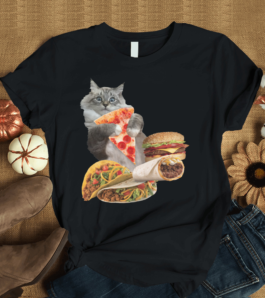 Taco Pizza Burger Cat Funny Food Mashup Feline T-Shirt