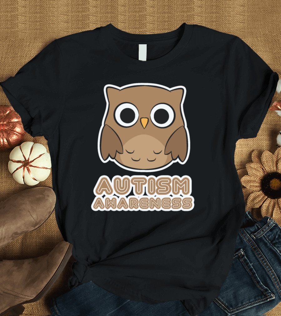 Cute Owl Autism Awareness April Event Support with Large Eyes T-Shirt