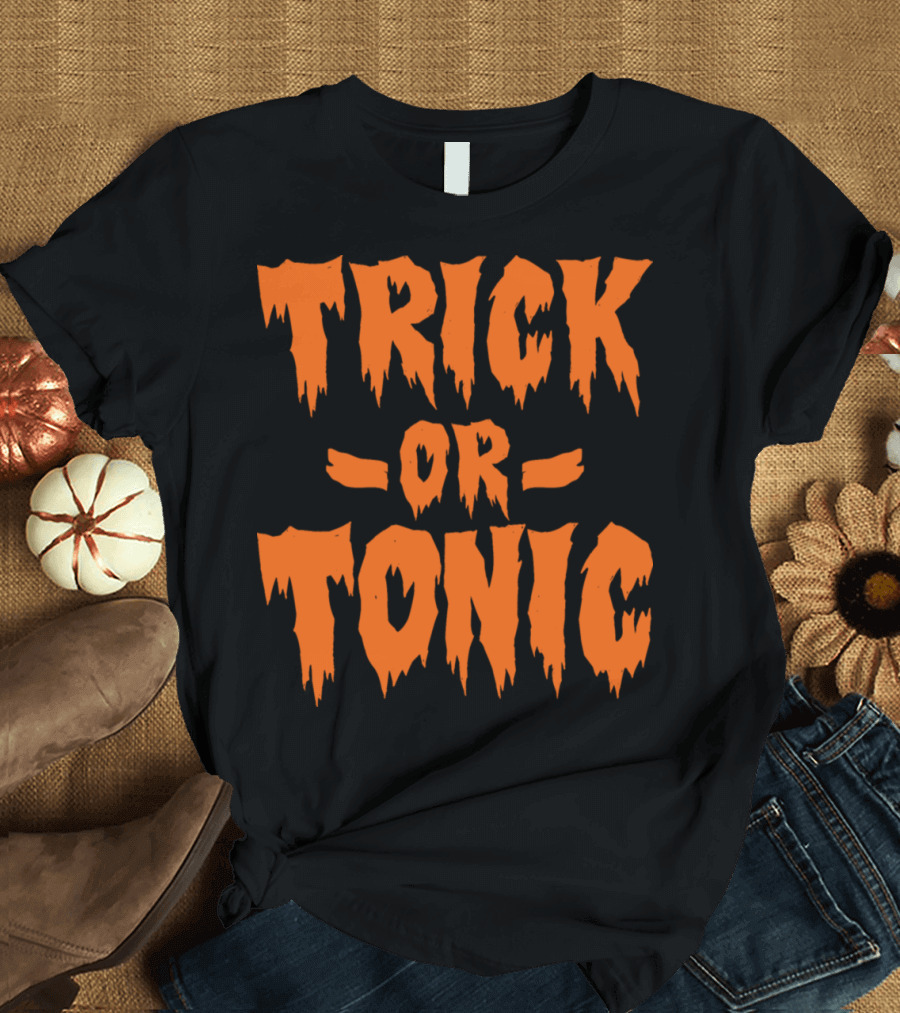 Trick Or Tonic Halloween Pumpkin Ghost Graphic Tee With Spooky Orange Text T-Shirt