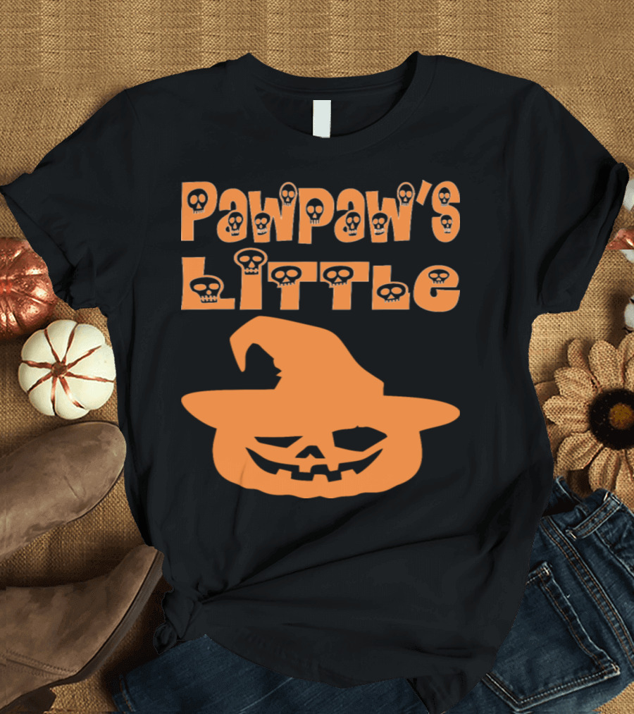 Spooky Pawpaw's Little Pumpkin with Skull Accents and Witch Hat T-Shirt