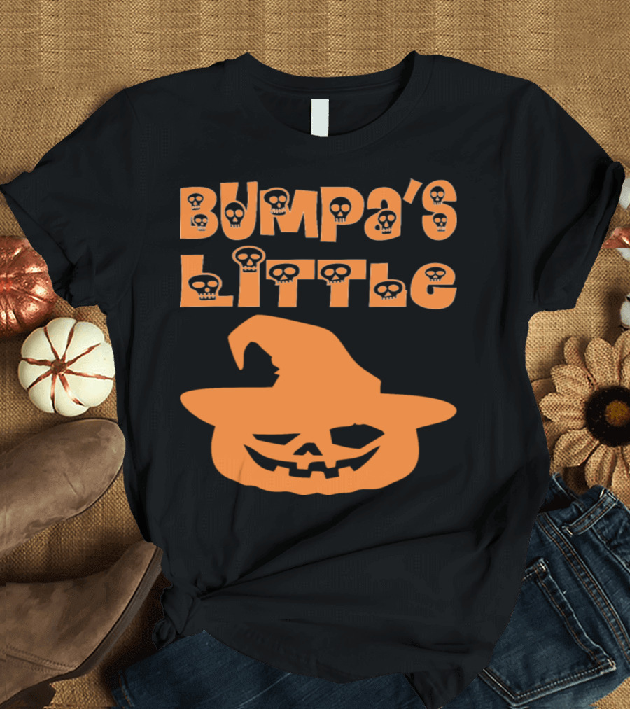 Bumpa's Little Pumpkin with Skull Lettering and Witch Hat Jack-O'-Lantern T-Shirt
