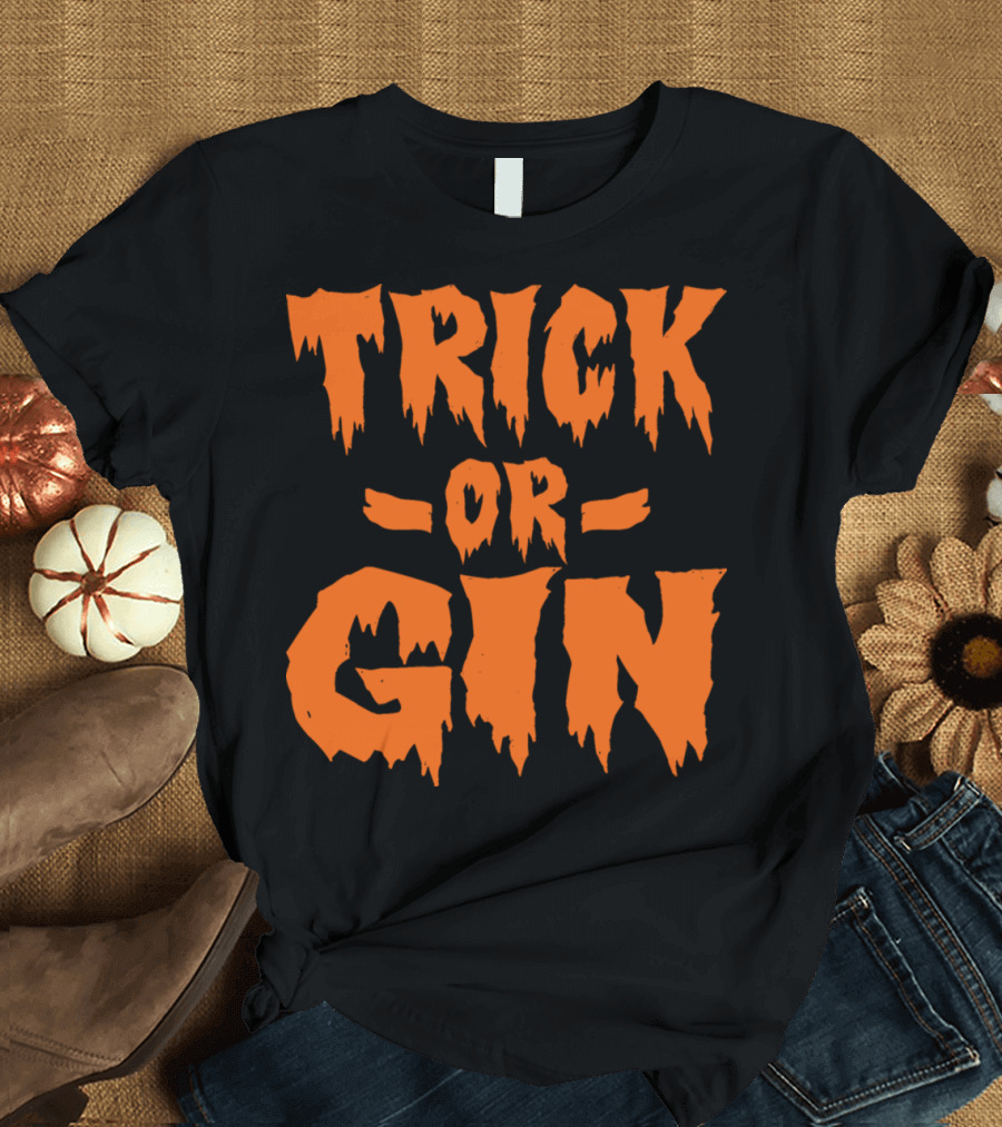 Trick Or Gin Halloween Pumpkin Ghost Spirits T-Shirt