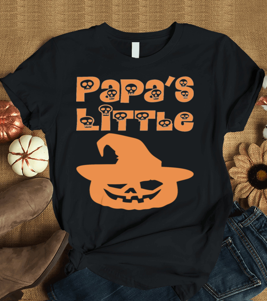 Papa's Little Pumpkin Halloween Skull Text Jack-'o'-lantern Hat T-Shirt