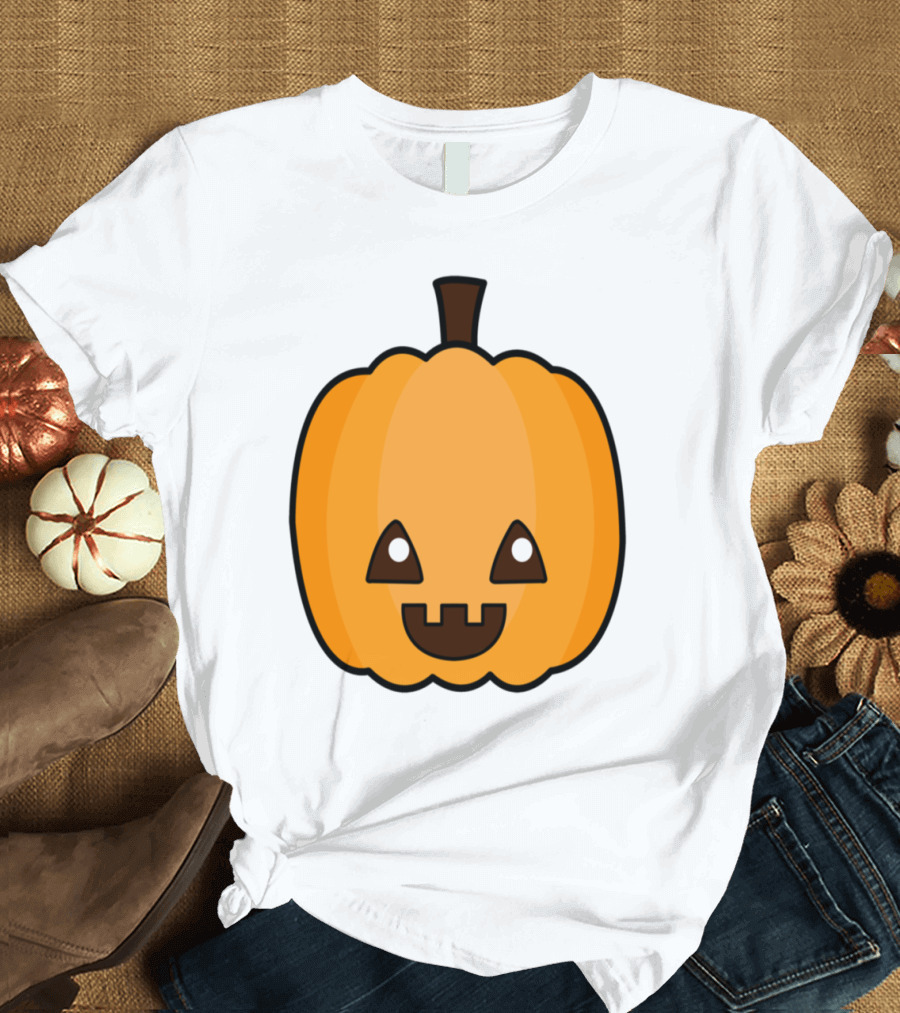 Kawaii Pumpkin Emoji Halloween T-Shirt