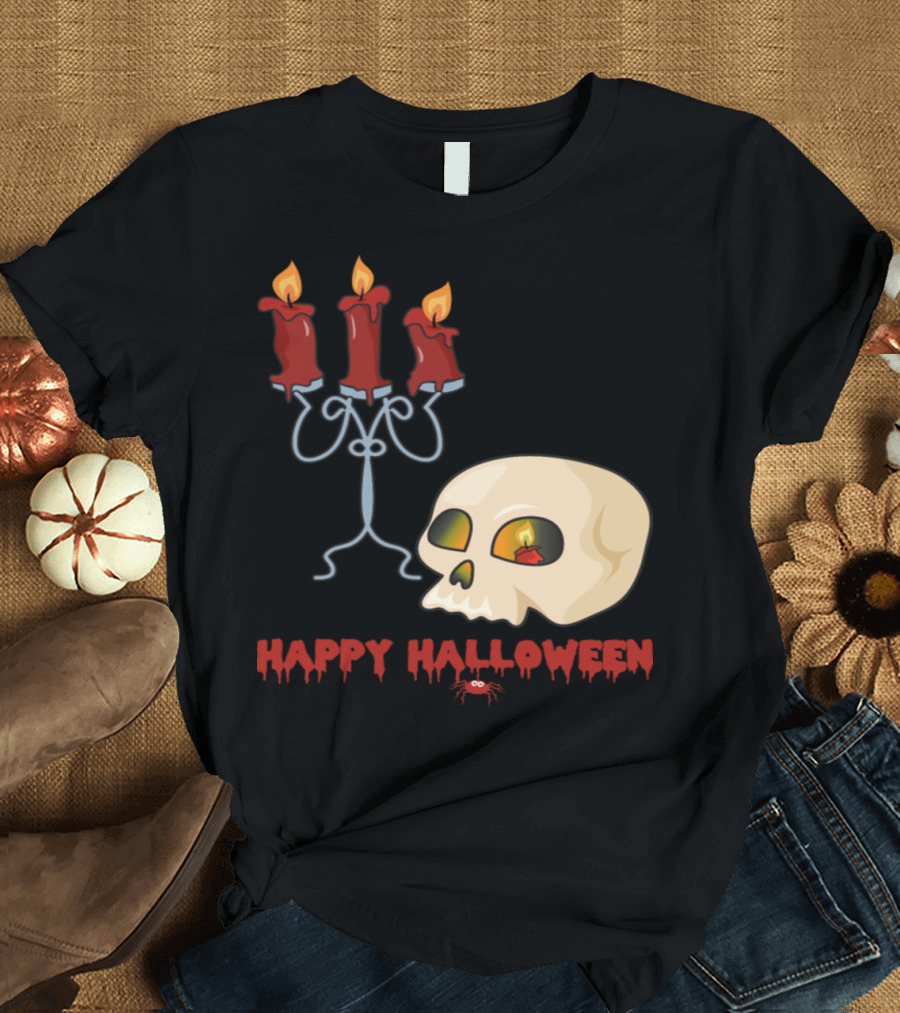 Happy Halloween Skull and Candles Horror T-Shirt
