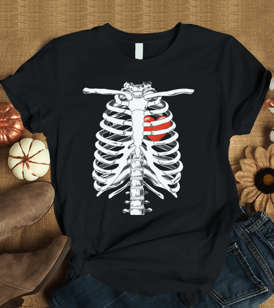 Heart Inside Skeleton Rib Cage Bones T-Shirt