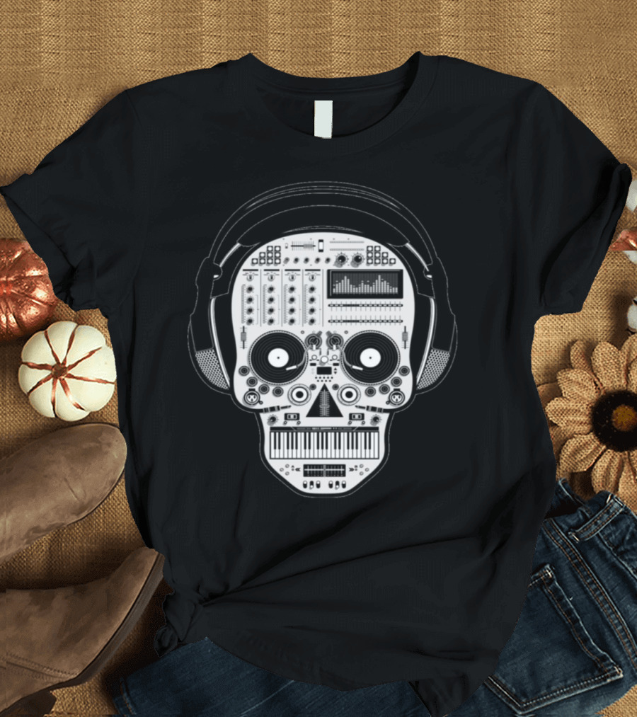 Rap Music DJ Equipment Skull Headphones T-Shirt