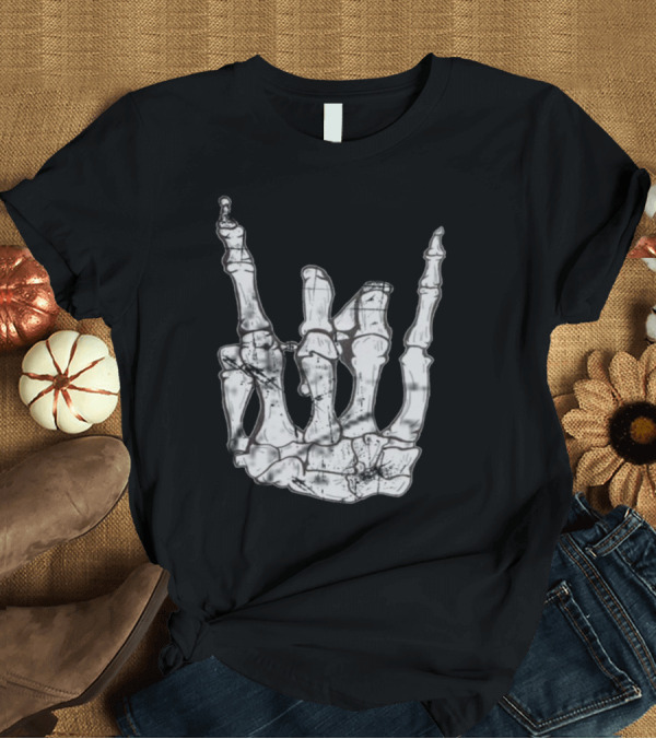 T-Shirt: Rocknroll Skeleton Hand Gesture Iconic Bone T-Shirt Rocknroll Skeleton Hand Gesture Iconic Bone T-Shirt