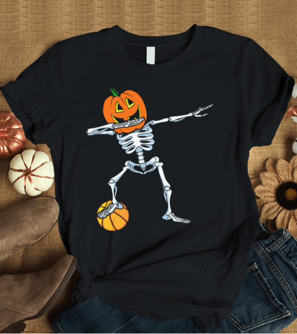 T-Shirt: Dabbing Pumpkin Head Skeleton Dab Basketball Dance T-Shirt Dabbing Pumpkin Head Skeleton Dab Basketball Dance T-Shirt