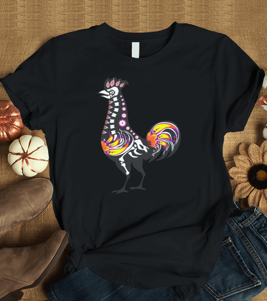 Sugar Skull Day of the Dead Rooster Halloween Chicken T-Shirt