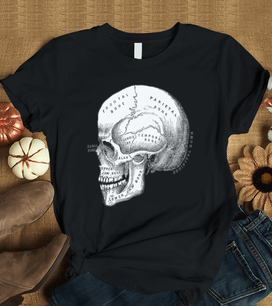 Anatomically Correct Skull Frontal Parietal Occipital Sphenoid Bone Diagram T-Shirt