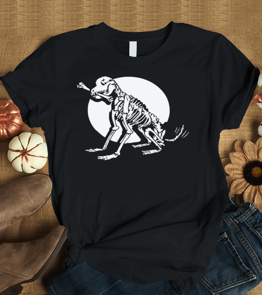 Dog Skeleton Howling at Full Moon T-Shirt