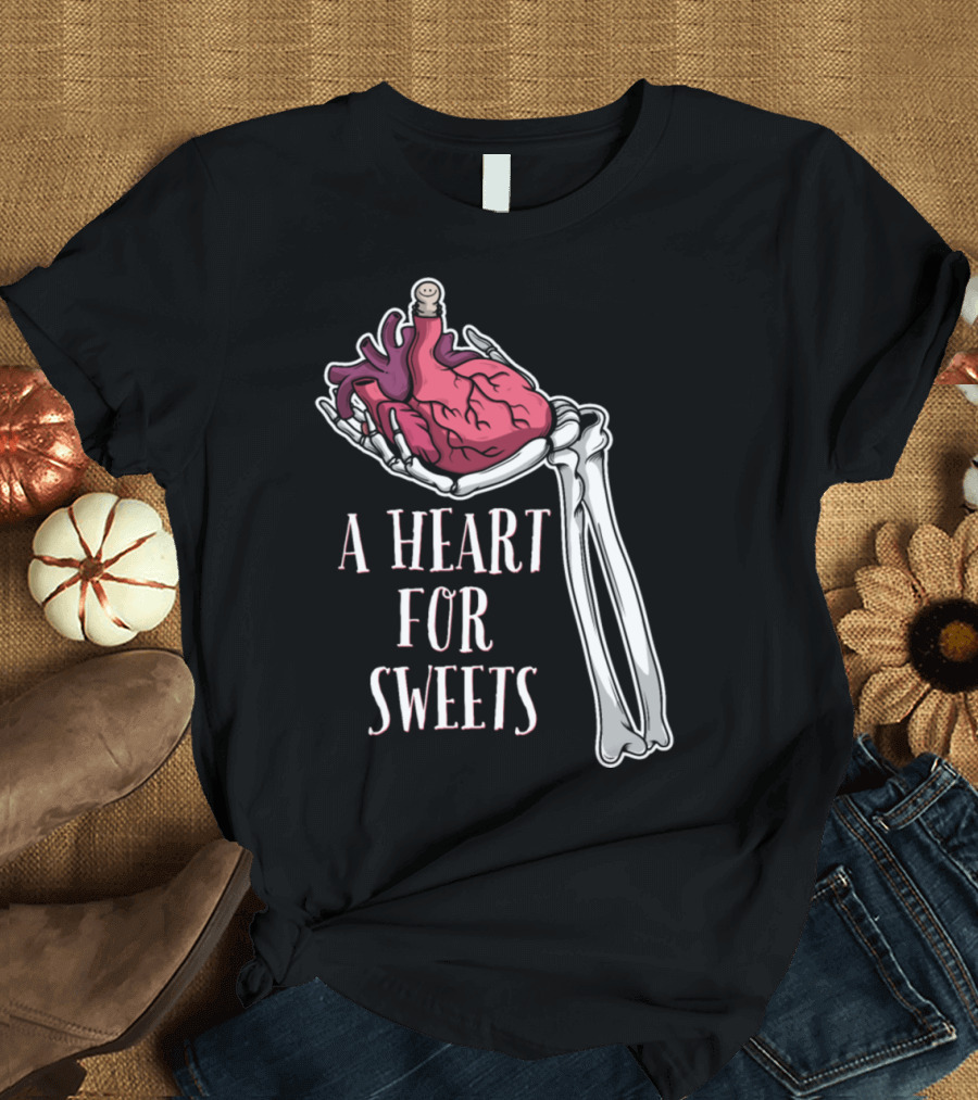 A Heart for Sweets Halloween Skeleton Hand Heart T-Shirt