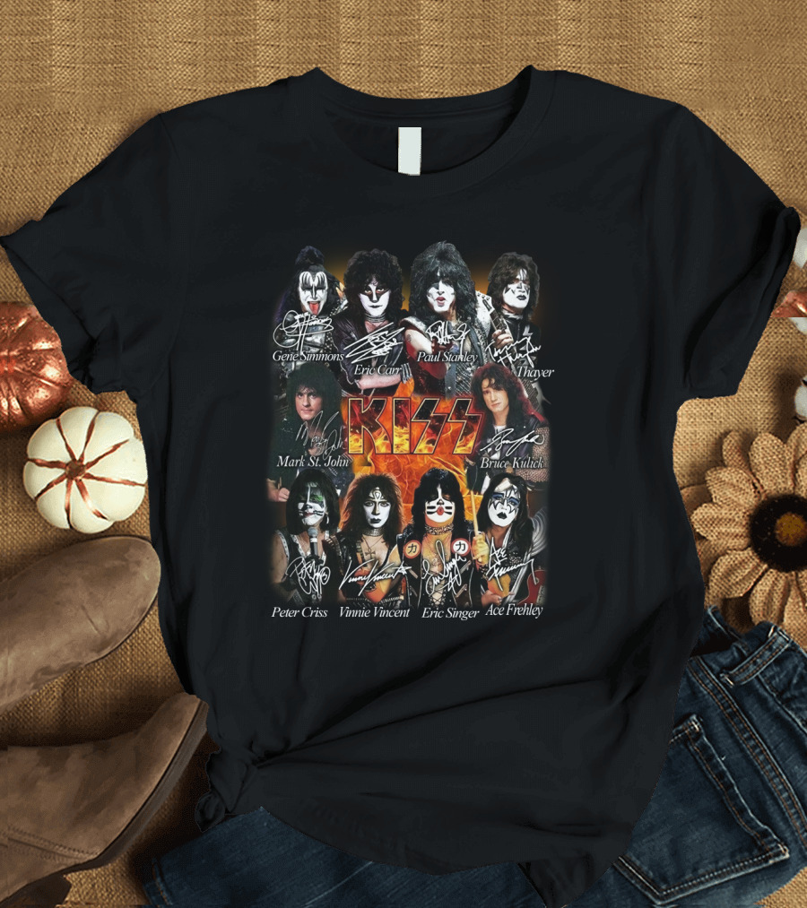 Kiss Band Members Gene Simmons Paul Stanley Peter Criss Ace Frehley Eric Carr Vinnie Vincent Mark St. John Bruce Kulick Eric Singer Thayer Signatures 