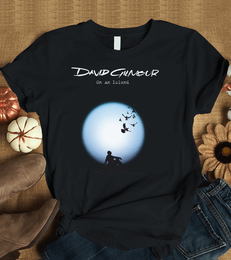 David Gilmour On An Island Silhouette and Birds Moon Scene T-Shirt